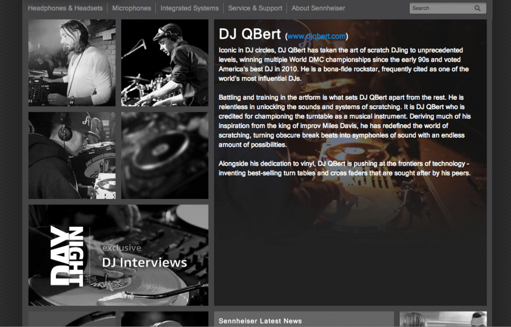 Screenshot of QBert Sennheiser Inspired By DJ Page