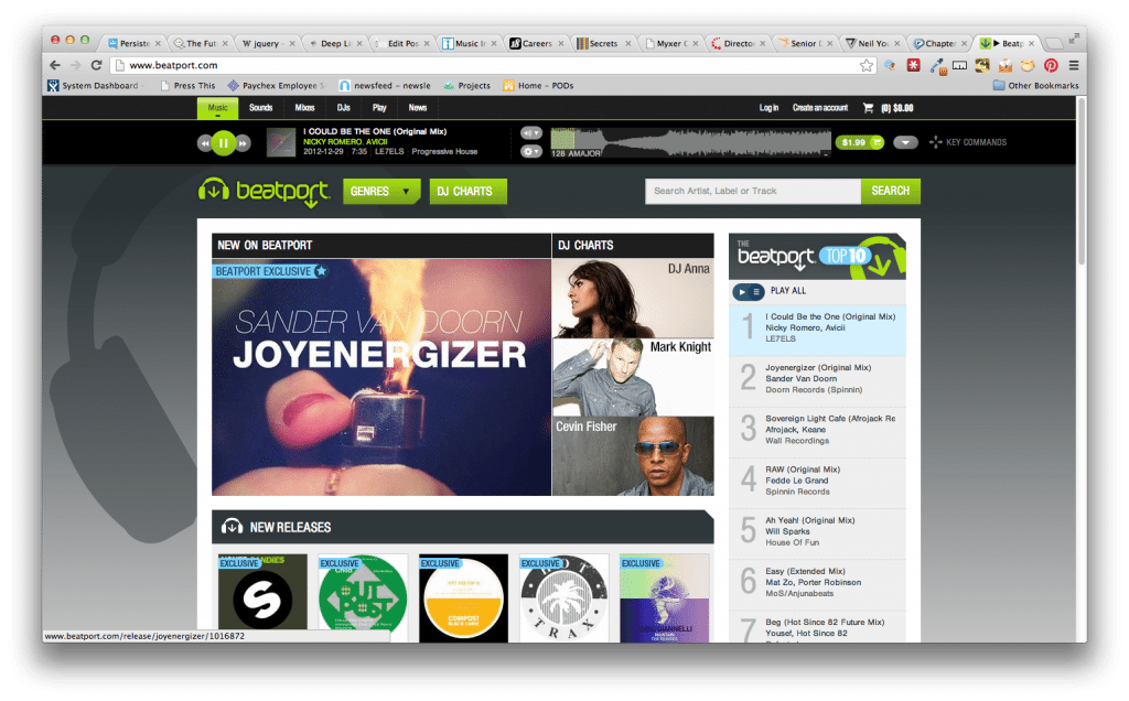 Beatport Home Page Screenshot as of 1/1/13