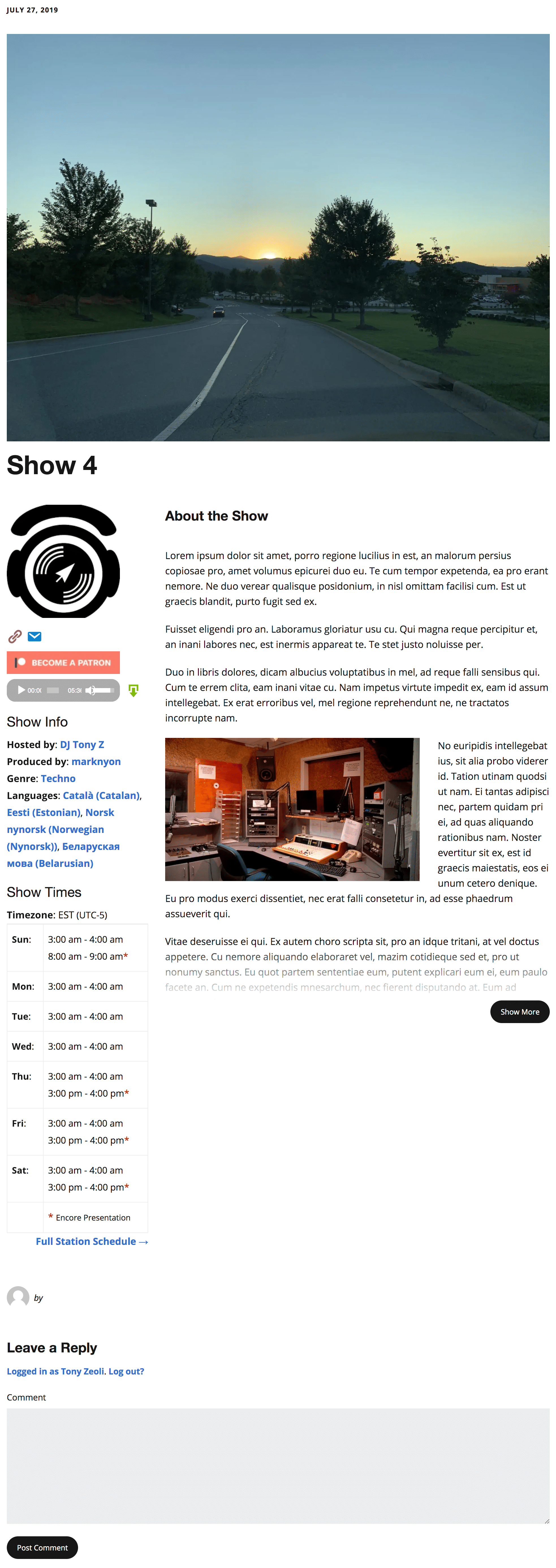 Radio Station for WordPress Updated Show Page Layout