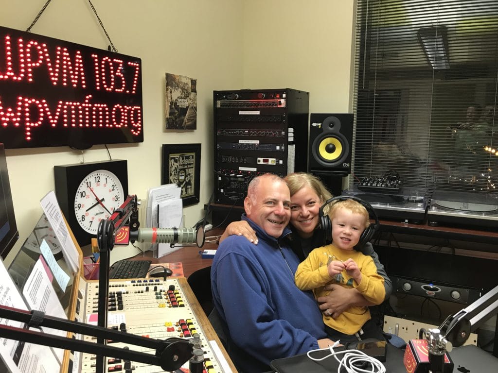 Tony Zeoli, wife Missy, and son Hudson at WPVM FM in Asheville, NC
